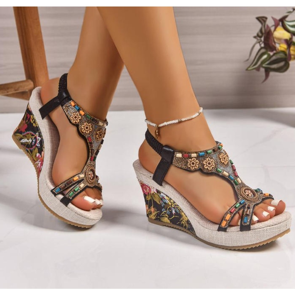 Summer Clothing Plus Size - Damskie skórzane letnie sandały na koturnie,