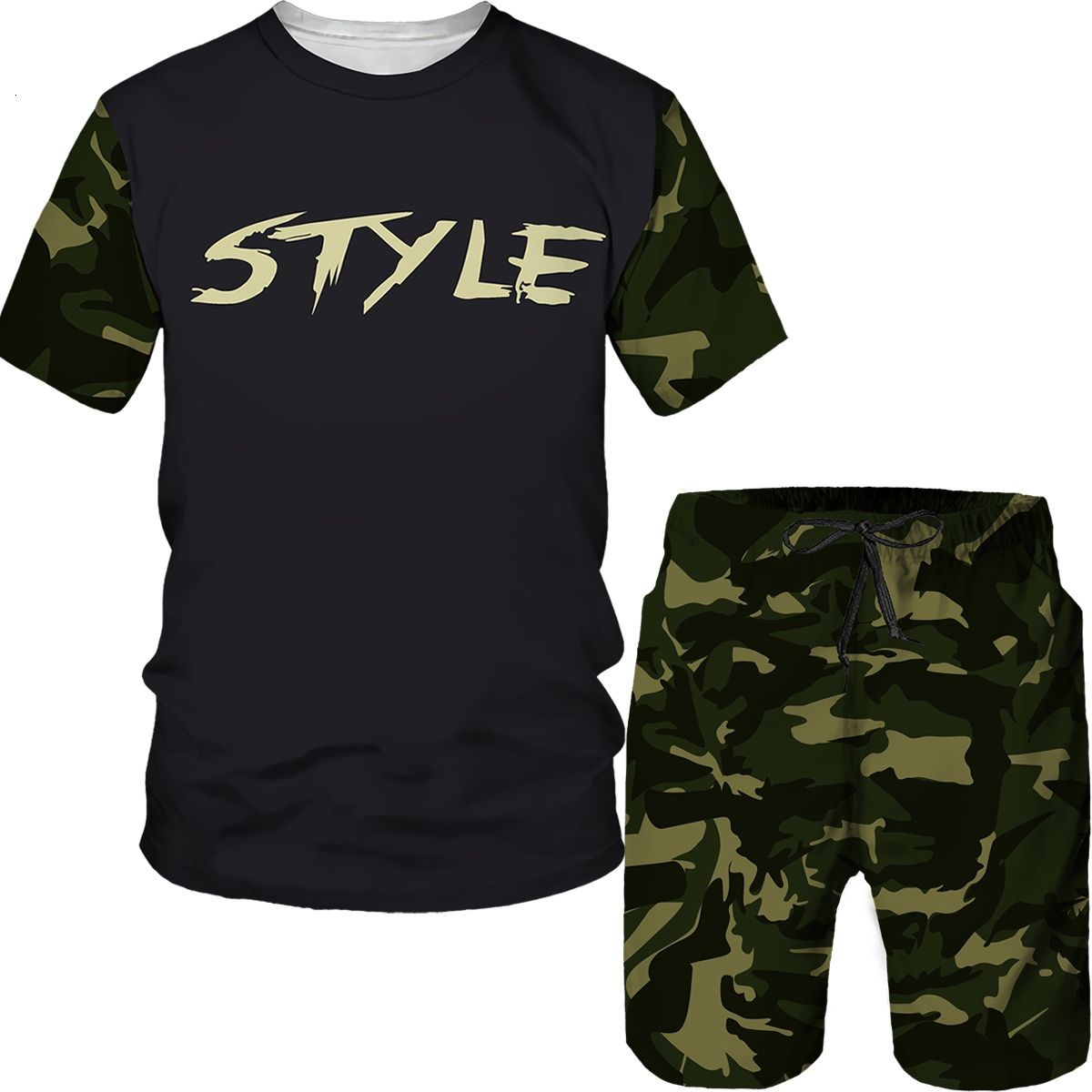 Summer Clothing Outfits - Męskie komplety kamuflażowe, koszulki z nadrukiem