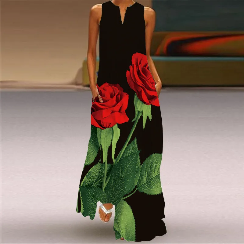 Czerwona róża Długa sukienka z – Summer Rose Clothing recenzja i cena