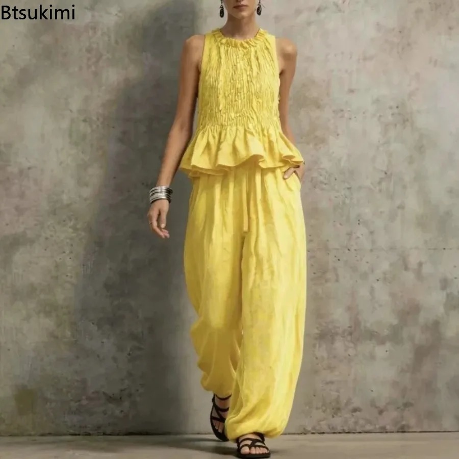 Prosty top bez rękawów z falba – Summer Vacation Clothing Women recenzja i cena